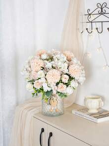 3pcs Artificial Silk Ball Chrysanthemums, Roses, Hydrangeas, Artificial Flowers, Valentine's Day Gifts, Simulated Flower Brunch, Suitable For DIY Wedding Bouquets - Champagne - View 1