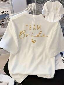 Women's Casual Round Neck Short Sleeve T-Shirt With Wedding Theme Patterns And "Bride Tribe" Handwritten Slogan, Suitable For Back To School, Daily Wear, Vacation Etc. Spring/Summer/Autumn White - White - View 9
