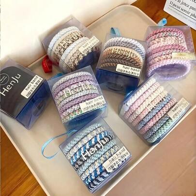 一套（8个）手工编织弹力发圈，适合日常佩戴和节日配饰