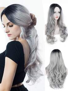 Tóc giả dài 26 inch màu ombre đen sang xám thanh lịch, tóc tổng hợp chịu nhiệt, chân tóc tối màu tự nhiên, phù hợp cho các bữa tiệc và kiểu tóc hàng ngày đa năng dành cho nữ. - Nhiều màu - Xem 10