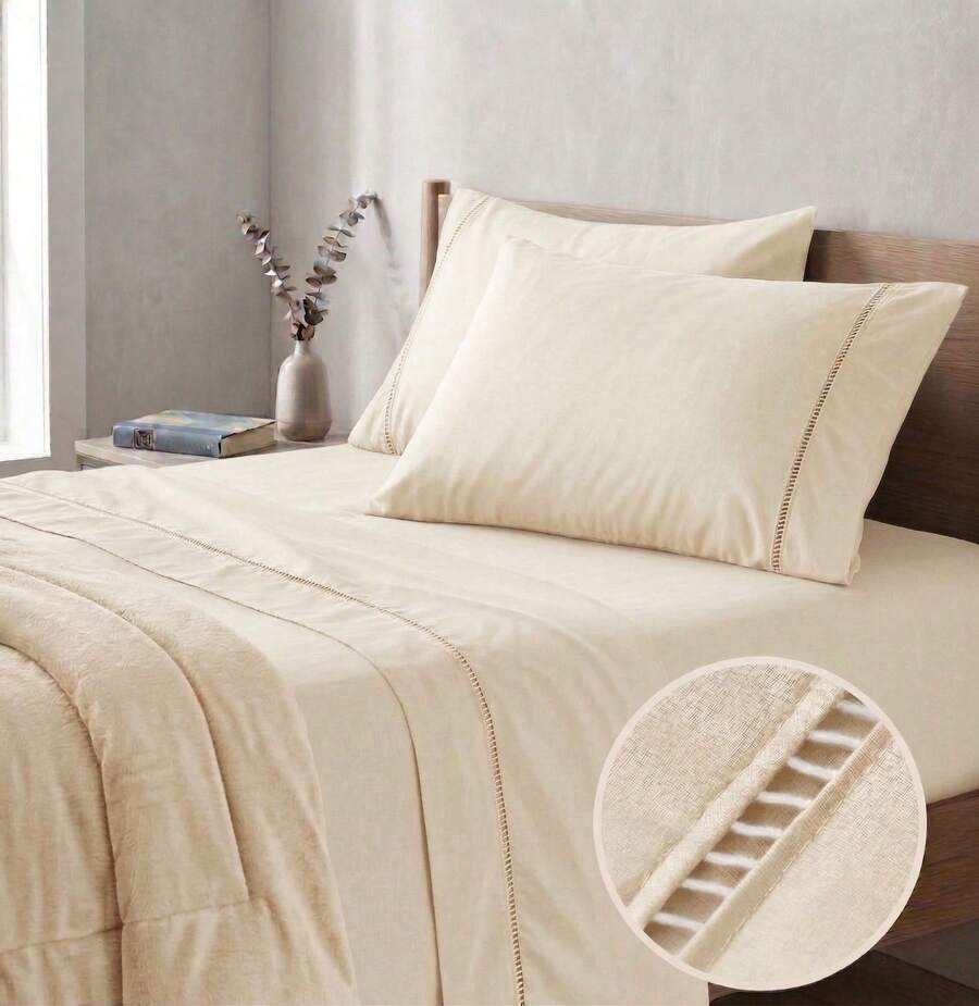 400 Thread Count 3-Piece Bedding Set With Fitted Sheet And Pillowcases, Soft Touch, Everyday Comfort, Single, Full, Queen, King - STRAW - View 1