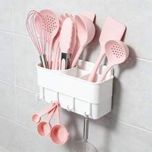 Set Peralatan Dapur Silikon, Set Peralatan Masak Warna Pink dengan Rak Penyimpanan Motif Marmer, Peralatan Masak Anti Lengket Tahan Panas, Cocok untuk Peralatan Masak Anti Lengket, Perlengkapan Dapur untuk Memasak dan Memanggang - View 2