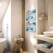 4 tấm trang trí tường phòng tắm bằng gỗ kiểu cổ điển 2D - Biển hiệu "Thư giãn, Ngâm mình, Thả lỏng" - Tấm trang trí treo tường phong cách nhà nông, không cần điện hay lông vũ, thích hợp cho phòng tắm và phòng giặt, phẳng 2D. - Nhiều màu - Xem 3