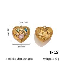 1/3pcs 304 Stainless Steel Vintage Heart/Square Pendant, Colorful CZ Inlay Charm, Durable DIY Jewelry Accessory For Necklaces & Bracelets - Pendants - View 12