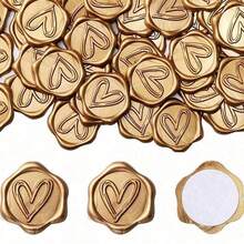 10/20/30/50/100 piezas Pegatinas de lacre autoadhesivas con forma de corazón/invitación/romero/corona/lazo, adecuadas para regalos, invitaciones de boda, sellado de sobres - Marrón - Ver 1