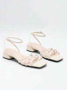 Sandal cao gót hở mũi kiểu tối giản dành cho nữ, sandal La Mã mũi vuông gót thấp đa năng thời trang mùa hè mới cho kỳ nghỉ - Màu be - Xem 5