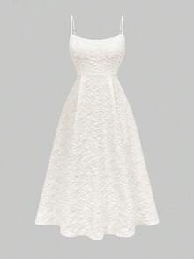 Summer Wedding Elegant Solid Color Sophisticated Lightweight Dress, Fitted Waist Spaghetti Strap Midi Dress, Pink Party,Casual Dress - 奶油 - 查看 6
