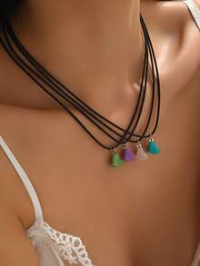 4件套心形吊坠项链，友谊、兄弟姐妹、家庭休闲饰品，适合日常佩戴和节日礼物 - 彩色 - 查看 5