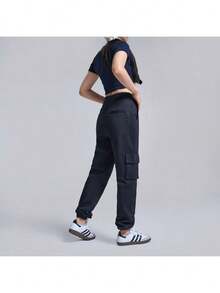 Adidas Originals 女款 2026 春季新款休闲复古口袋工装裤，GD3071 - 黑色 - 查看 6
