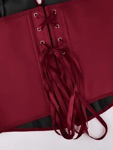Apperloth A 缎面系带露脐上衣，女士无袖吊带露背吊带背心，系带胸衣，束腰塑身衣，情人节，夏季节日 - 酒紅色 - 查看 8