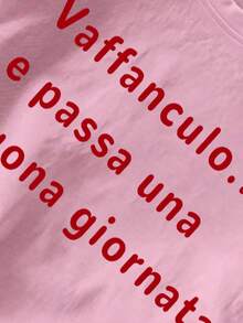 Oversized Damen T-Shirt mit italienischem Slogan, 100% reine Baumwolle, schlichtes lässiges Kurzarm-Fun-Shirt - Pink - Übersicht 2