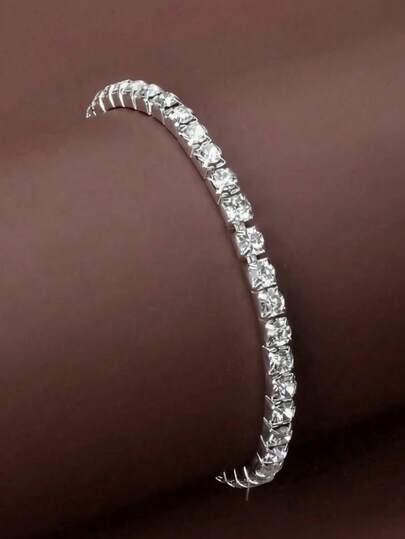 1-pieza set, elegante y dulce, estilo oficinista, pulsera elástica personalizada para mujer con una sola hilera de cristales blancos.