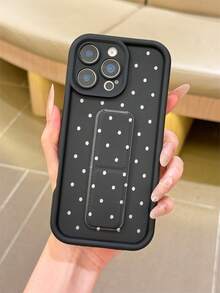 1pc Black Thick Shockproof TPU Soft Case With 1pc Foldable Stand Base, Matte Texture, UV Coated Silver White Polka Dot Phone Case Compatible With IPhone 7/8/7 Plus/8 Plus/X/XS/XR/XS Max/11/11 Pro/11 Pro Max/12/12 Pro/12 Pro Max/13/13 Pro/13 Pro Max/14/14 Pro/14 Pro Max/14 Plus/15/15 Pro/15 Pro Max/15 Plus/16/16 Pro/16 Pro Max/16 Plus/17/17 Pro/17 Pro Max/Air - Black and White - View 2