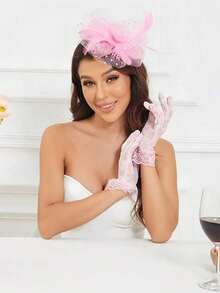 3pcs Fascinator With Lace Gloves Feather Tea Party Hat For Horse Racing Flower Kentucky Derby Hat For Women&Girls Mother's Day Gift. - 戴手套的風格 - 查看 15