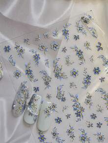 1pc 5D Metallic Gold Flower Nail Sticker, Shiny Celadon Petal Self-Adhesive Nail Slider Decor DIY Accessory Nail Stickers - Multicolor - View 1