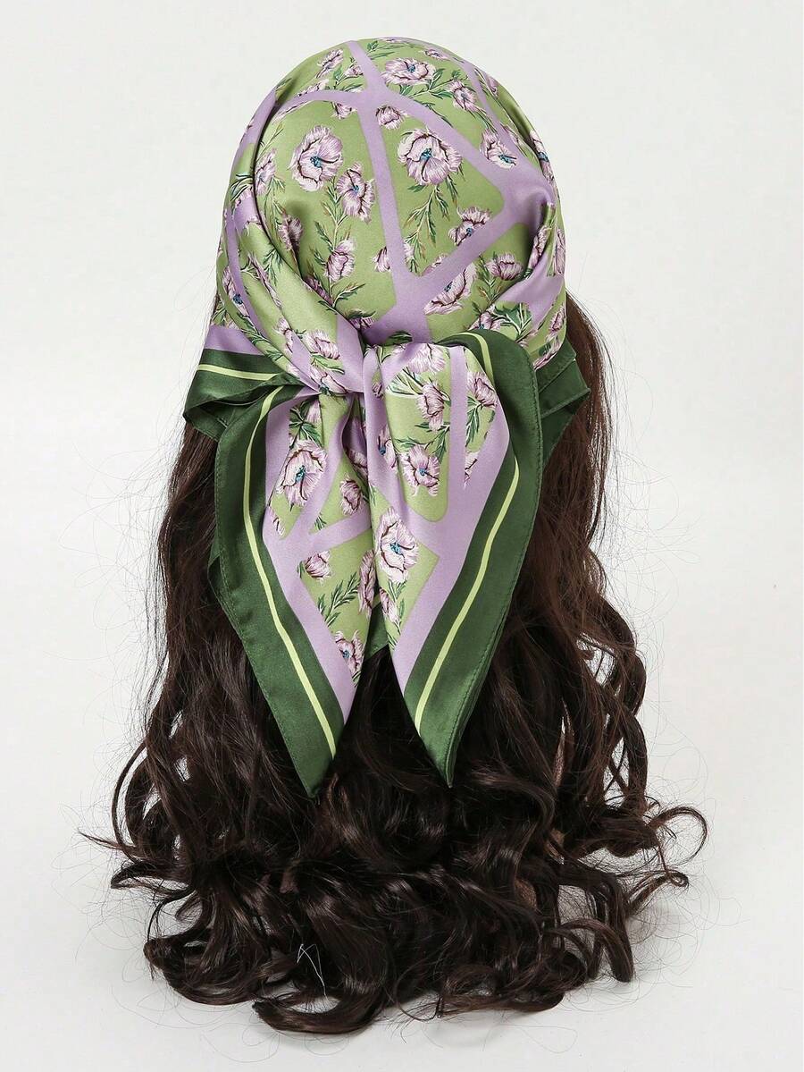 1件装多功能优雅专业空乘风格领巾、头巾、颈巾 - 淡紫色 - 查看 1