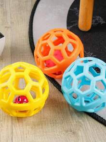 1pc Pet Chasing Toy Hollow TPR Bouncy Ball With Bell, Squeaky Toy For Teeth Cleaning & Training, Suitable For Cats & Dogs (Random Color) - Multicolor - View 7