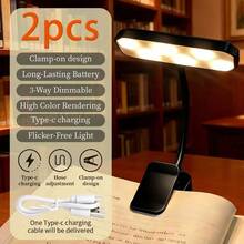 [1 pieza] Luz de lectura horizontal con clip, mini luz de libro, lámpara de lectura con clip, lámpara dedicada al cuidado de los ojos, se puede sujetar o colocar, recargable y con enchufe, 3 niveles de brillo, luz de libro giratoria 360° - Lámpara de lectura horizontal con clip - Ver 10