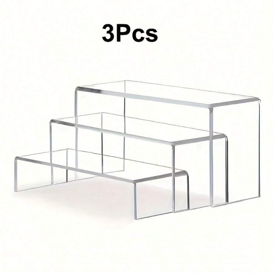 3pcs Modern Acrylic U-Shaped Display Stands With Shelves - Sturdy & Lightweight, No Assembly Required, Clear Desktop Organizer Rack For Figurines, Perfumes, Cosmetics And Jewelry | Suitable For Home, Office, Freestanding Shelves