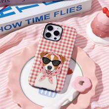 1 chiếc ốp lưng điện thoại hình chó đeo kính thời trang và quàng khăn chấm bi | Họa tiết kẻ caro đỏ | Bề mặt mờ & Bảo vệ dày dặn 2 trong 1 | Tương thích với iPhone 17/17Air/17PRO/17PROMAX/16/7/8/11/12/13/14/15/X/XR/Xs/Plus/Pro/Pro Max/SE2/Tương thích với Samsung Galaxy S23 Ultra/S24 FE/S25 Edge/S26 Plus - Nhiều màu - Xem 3