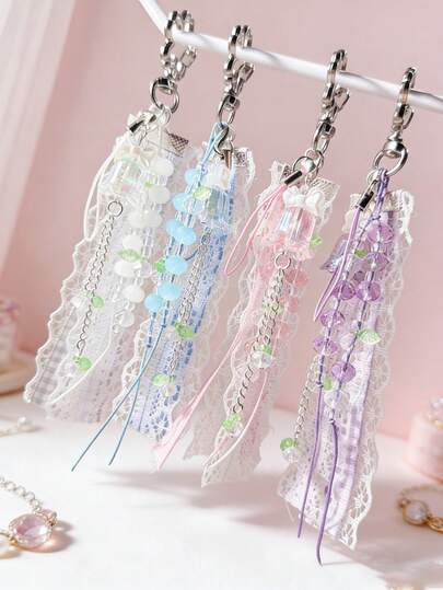 1件水晶铃兰蕾丝缎带包饰、钥匙扣，高价值多巴胺增强装饰配件