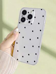 Polka Dot 1pc Perforated Transparent Black Polka Dot Painted Thick Shockproof Painted Phone Case Compatible With Iphone/ Galaxy - Multicolor - View 2