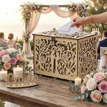 Large Vintage Locked Wedding Card Box With Logo, Used To Store Gift Cards And Envelopes, DIY Anniversary Birthday Party Decor - One Size - View 8