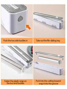 1 pieza Cortador reutilizable de película adherente, dispensador ajustable de envoltura adherente con caja de almacenamiento, cortador de papel de aluminio con caja de almacenamiento, adecuado para encimera y cajón - Multicolor - Ver 6