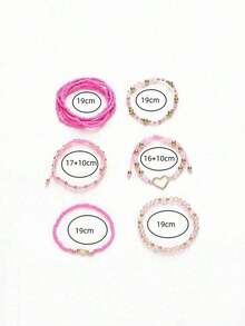 10pcs/Set Heart-Shaped Pearl Beaded Elastic Bracelet Set, Unique Design For Women, Pink - Pink - View 5
