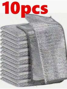 20pcs Reusable Metal Mesh Cleaning Cloths, Heavy Duty Scrub Pads To Remove Stubborn Stains, Grease And Rust On Kitchenware - Grey - View 9