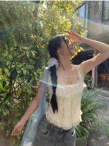 Áo hai dây dệt kim viền ren dễ thương mới về dành cho nữ, kiểu dáng thon gọn, thích hợp cho mùa xuân/hè. - trắng - Xem 6