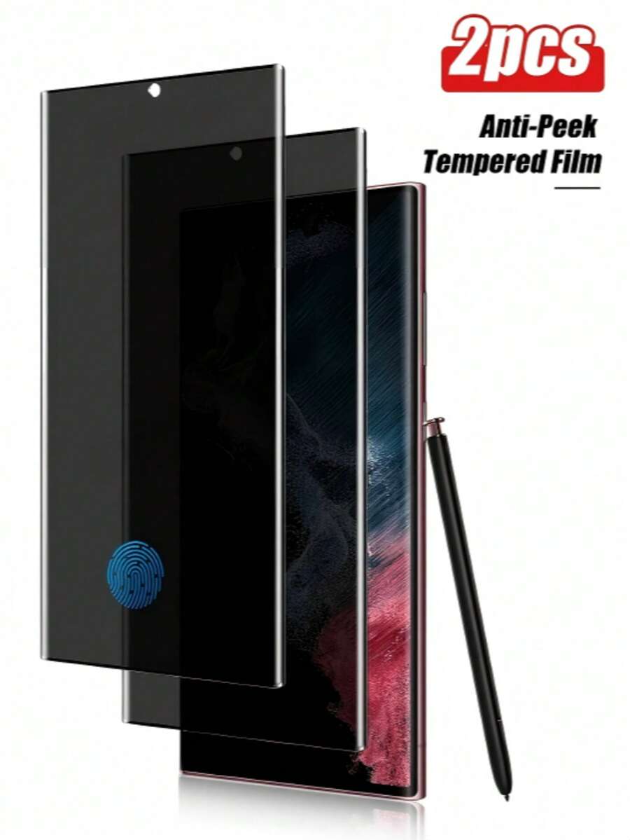 XINHONGYU 2 piezas de protector de pantalla de vidrio templado con privacidad para Samsung S25 Ultra, desbloqueo de huella digital, apto para Galaxy S21/S22/S23/S24 Ultra/Galaxy S24 FE/S25Ultra/S25 Edge/S26 Ultra/S26 Plus/S26, anti-arañazos, anti-caídas, anti-agua - Negro - Ver 1