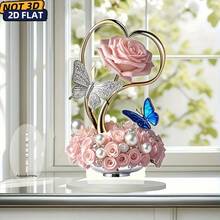 1pc Romantic Pink Rose & Butterfly Decorative Plaque, 2D Flat Home Decor, Elegant Art Desktop Display, Holiday Decoration Suitable For Office, Living Room And Kitchen - A - View 3