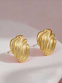 1 Pair 304 Stainless Steel Asymmetrical Earrings, Suitable For Summer Travel And Vacation Wear, Mother's Day Gift - Gold - View 4