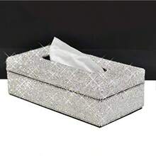 Luxury Crystal Rhinestone Handmade Bling Decorative Tissue Holder Box Case Silver - plateado - Ver 7