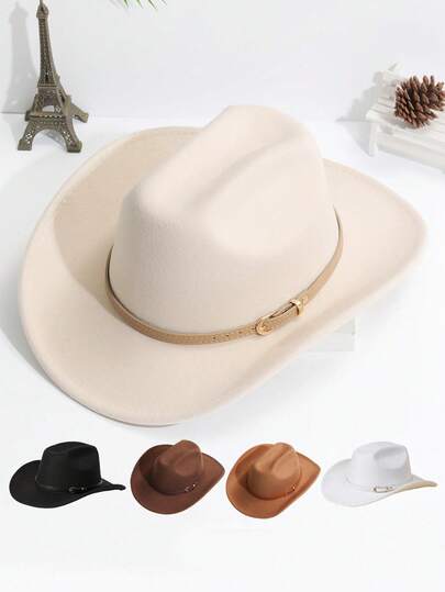 1顶男女通用复古西部牛仔帽，配有可拆卸腰带装饰，适合日常休闲佩戴、西部牛仔派对、情人节礼物