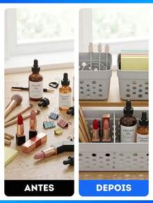 Kit 3 Cesto Organizador Rattan c/ Divisória Removível Armário Lavanderia Gaveta Lavabo Cômoda Dois Tamanhos - Preto - Visão 4