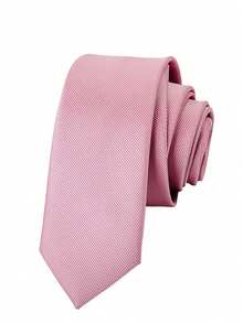 1pc Men's Solid Light Pink Small Striped Textured Casual Necktie, Suitable For School, Suit, Commute And Daily Wear - Dusty Pink - View 2