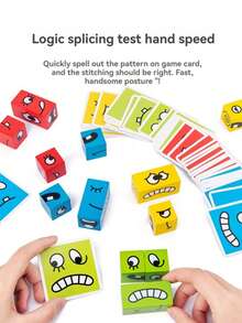 1 Set Wooden Changeable Face Expression Matching Blocks, Children's Logic Thinking Training Interactive Tabletop Game, Educational Puzzle Toy - Multicolor - View 5