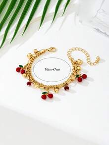 1 chiếc vòng tay thời trang nữ hình hoa anh đào với mặt dây chuyền hình trái tim đính ngọc trai. - quả anh đào - Xem 2