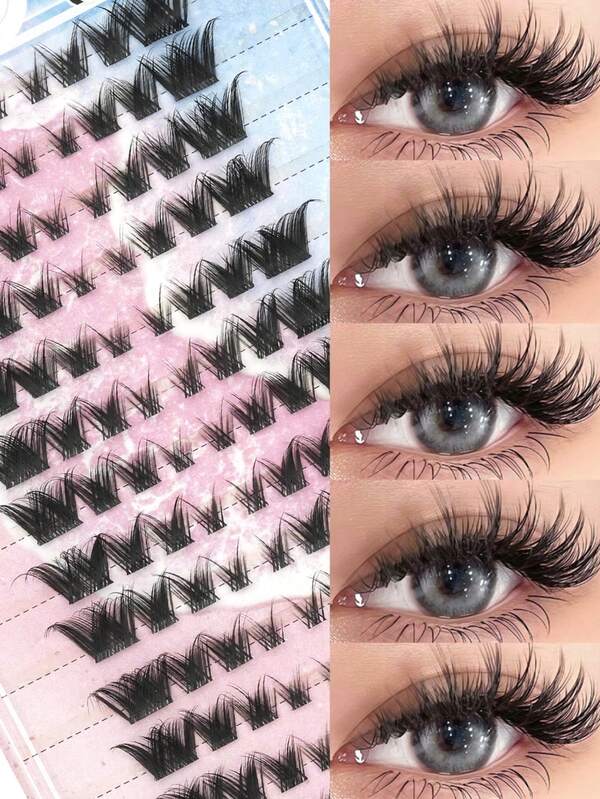 13-Row Clustered Eyelashes, Natural Makeup Look, Cosplay Fake Eyelashes, Single Natural Long Style, Synthetic Mink-Like Hair, Thick And Voluminous, Extended At The Outer Corner, Fox Eye, Reusable, Comfortable Seamless Design, Mink-Like Eyelashes, Suitable For Family Gatherings, Halloween, Valentine's Day, Travel, Photos, Festive Makeup, And Christmas