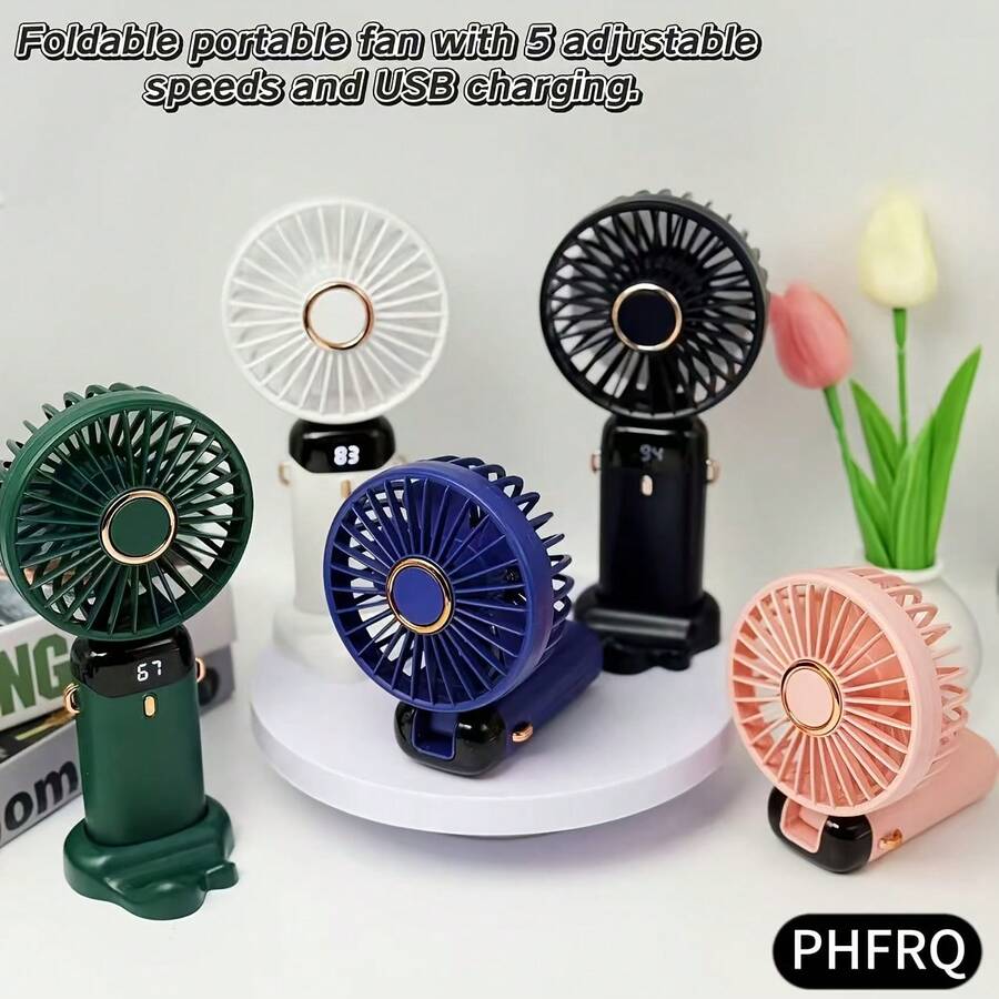 1 Piece Multi-Function USB Desktop Personal Fan With Cooling, 800mAh Rechargeable Battery, LED Display - Portable Fan For Office, Bedroom, Home, Kitchen, Travel And Camping
