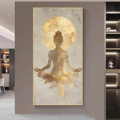 1pc Large Modern Abstract Meditation Canvas - Beige & Golden Serenity Frameless Poster, Minimalist Neutral Zen Space Decor Suitable For Living Room, Bedroom, Yoga Studio - Beige Golden Meditation,Living Room Decor