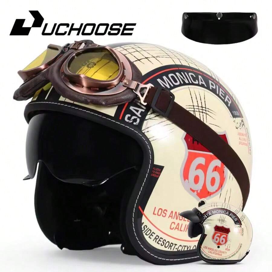 Casco de motocicleta DOT 3/4, casco de motocicleta retro certificado para hombres - Albaricoque - Ver 1