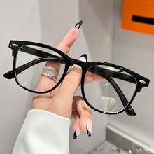 2pcs Women's Square Plastic Frame Classic Transparent Lens Glasses, Suitable For Computer, Reading, Gaming, TV, Mobile To Relieve Eye Fatigue, Back To School Daily Accessory - Clear - View 3