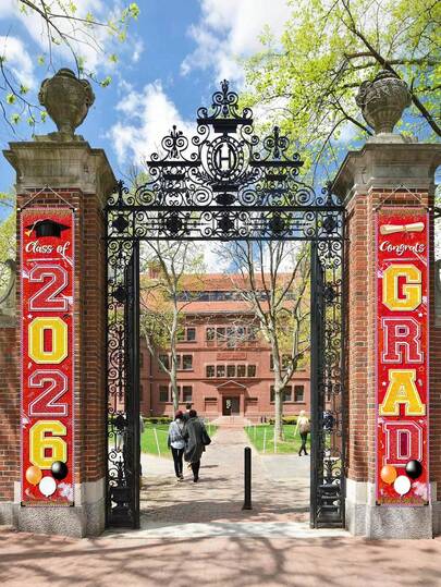 2pcs 2026 Graduation Banner, Approximately 70.8*11.8 Inches (180*30cm), Suitable For Doors And Porches, Congratulations Graduation Party Supplies, Graduation Decorations, Ideal For Hanging On Front Door, Wall, Yard (Red)