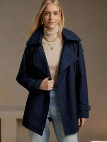 Chaqueta de mujer para otoño/invierno, con bolsillos con cordón prácticos, adecuada para el clima frío y los desplazamientos urbanos en primavera - Azul oscuro - Ver 6