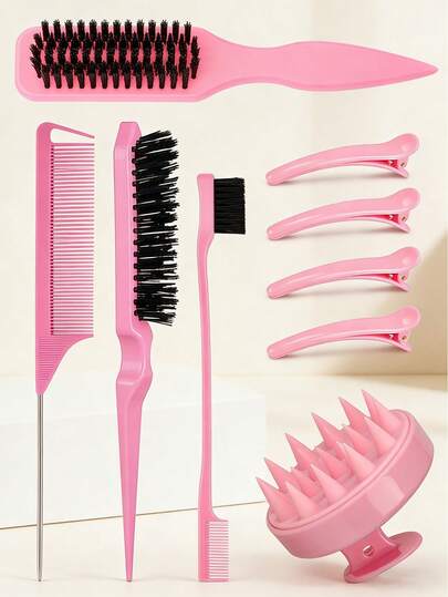 9Pcs Hair Styling Set, Professional Hair Brush Comb Set With Hair Clips & Scalp Massager, Salon Hairdressing Tools For Women & Men