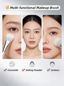 OEIEZ 1 pieza Brocha de rubor suave y esponjosa, cerdas de fibra de alta calidad, brocha de maquillaje profesional, adecuada para polvos, cremas, rubor líquido y herramienta de contorneado facial, accesorio de maquillaje vegano y diario - Plateado - Ver 5