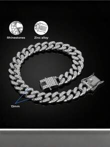 Vòng cổ cho thú cưng bằng hợp kim đính đá 13mm, kiểu dây xích Cuban, phù hợp cho mèo và chó nhỏ, vừa và lớn. - Bạc - Xem 6